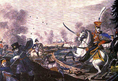 Взятие Полоцка русскими войсками. Художник И. Беггров (по рисунку Д. Скотти, 1814 г.).